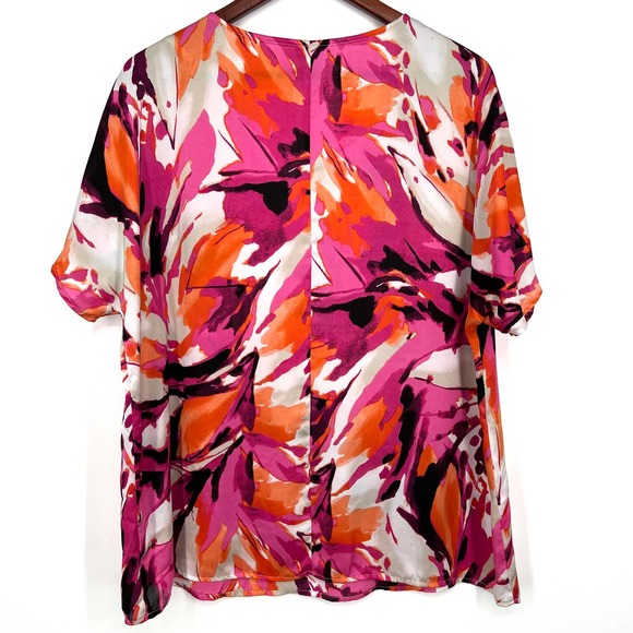 JM Collection Womens Size XL Pink Orange Short Sleeve Blouse Shirt Top Summer - Picture 7 of 7